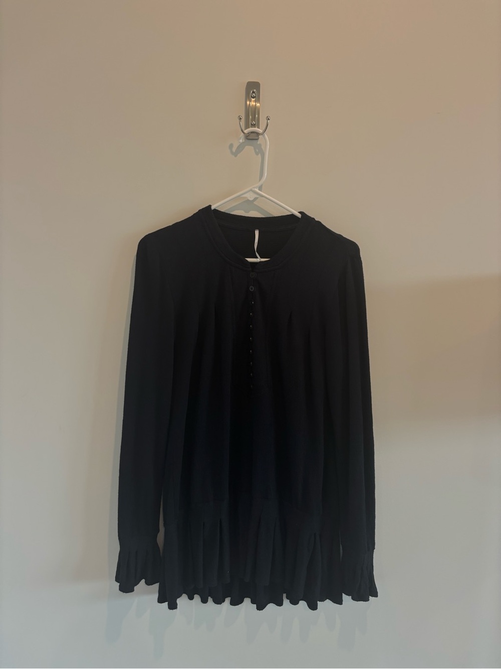 Free People "Your Girl" Henley Flounce Hem Tunic / Mini Dress in black